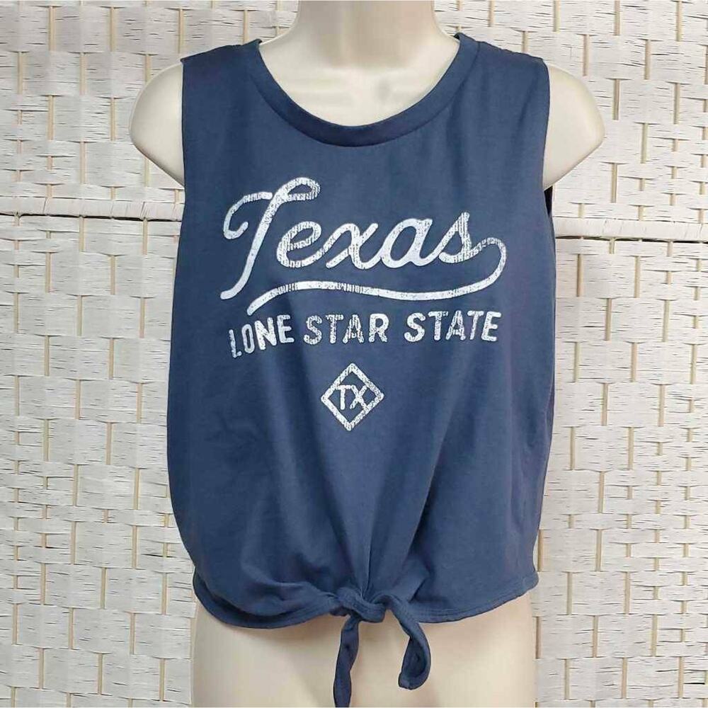 Texas Salt Creek Womens L Tank Top Blue Lone Star State Tie Waist Scoop Neck L